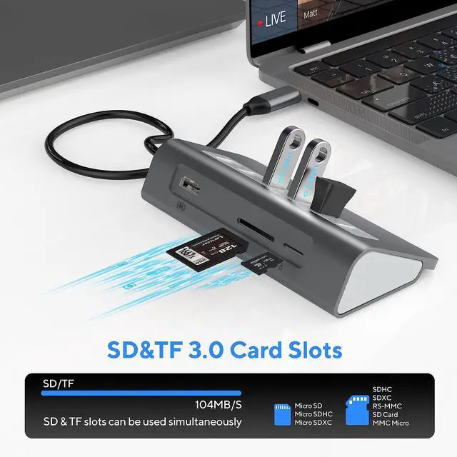Alt view image 7 of 7 - USB C Hub Multiport Adapter,Mosirui 9-in-1 USB-C Docking Station with 4K HDMI,5Gbps Type C 3.0,USB-A3.0/2.0,100W PD, SD/TF for MacBook/Pro iPad/Dell/HP/Desktop/Laptops(1.64 FT)