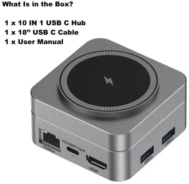 Alt view image 6 of 6 - 10-in-1 Portable USB-C Hub with Wireless Charger, 4K HDMI, Made with Aluminum Alloy Casing for Durability, Compatible with Mac, Windows, Compact and Lightweight USB C Docking Station for Travel