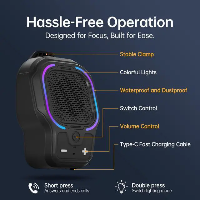 Alt view image 6 of 7 - Wearable Bluetooth Speaker, Magnetic Clip-on Wireless Portable Speaker, Mini Loud speaker with 3 Light Modes, 10H Battery, Lightweight, Built-in Mic for Hands-Free Music Calls Outdoor Work, Ideal Gift