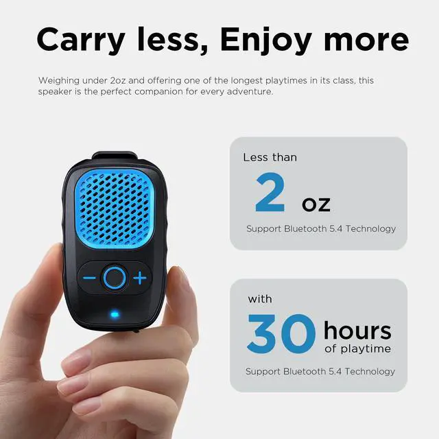 Alt view image 2 of 7 - ShellHome Wearable Bluetooth Speaker, 30H Working Time Clip-On Wireless Jobsite Pro Water-Resistant Portable Speaker Built-in Mic for Hands-Free Music and Calls, Blue, Non-Magnet