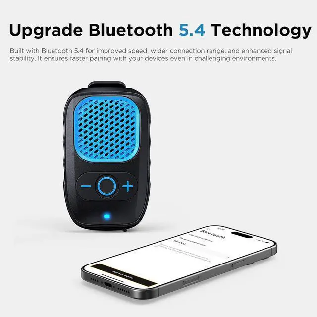 Alt view image 3 of 7 - ShellHome Wearable Bluetooth Speaker, 30H Working Time Clip-On Wireless Jobsite Pro Water-Resistant Portable Speaker Built-in Mic for Hands-Free Music and Calls, Blue, Non-Magnet