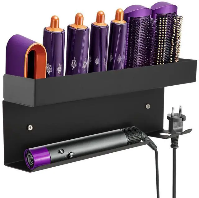 Main image of Hair Dryer Holder Wall Mount, Adhesive Curling Iron Holder Organizer, Bathroom Hair Straightener Stand for Curling Iron Accessories Styler Attachments Organizer, Black