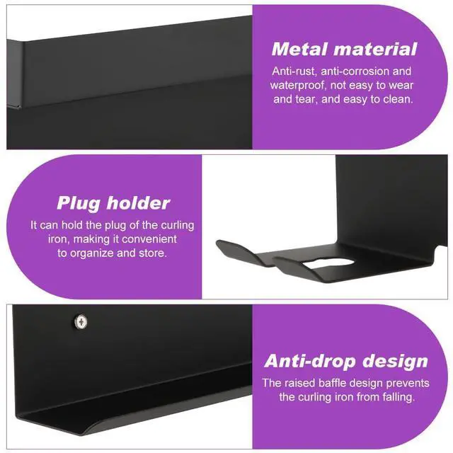 Alt view image 2 of 7 - Hair Dryer Holder Wall Mount, Adhesive Curling Iron Holder Organizer, Bathroom Hair Straightener Stand for Curling Iron Accessories Styler Attachments Organizer, Black