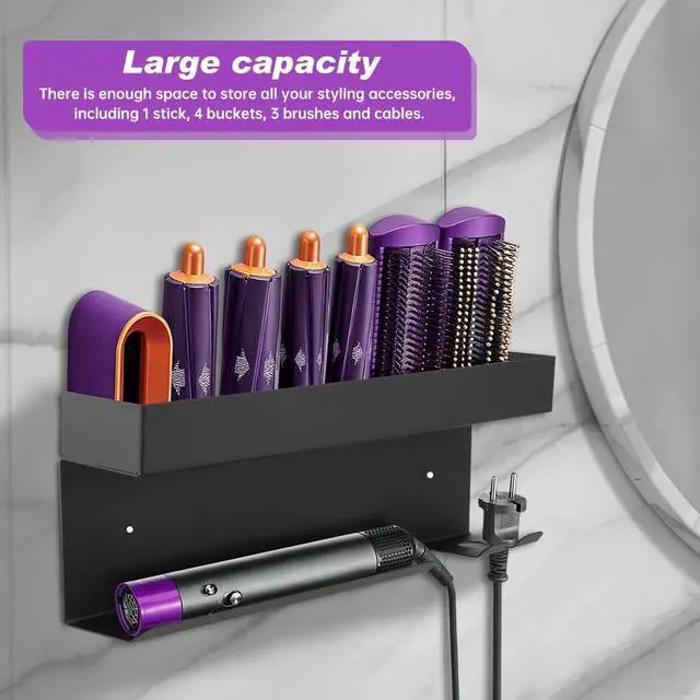 Alt view image 4 of 7 - Hair Dryer Holder Wall Mount, Adhesive Curling Iron Holder Organizer, Bathroom Hair Straightener Stand for Curling Iron Accessories Styler Attachments Organizer, Black