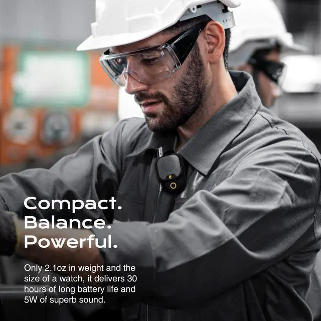 Alt view image 3 of 6 - Rythflo Wearable Bluetooth V5.3 Speaker, 30H Working Time Clip-On Wireless Jobsite Water-Resistant TWS Portable Speaker, IPX7 Waterproof, Built-in ENC Mic for Hands-Free Music/Calls