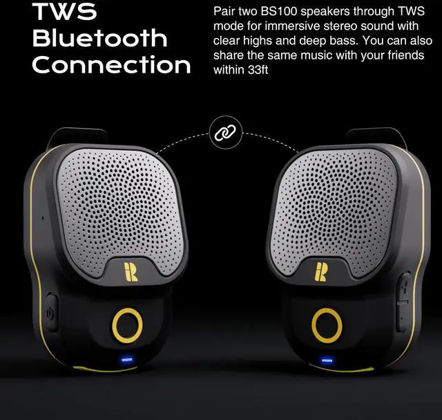 Alt view image 5 of 6 - Rythflo Wearable Bluetooth V5.3 Speaker, 30H Working Time Clip-On Wireless Jobsite Water-Resistant TWS Portable Speaker, IPX7 Waterproof, Built-in ENC Mic for Hands-Free Music/Calls