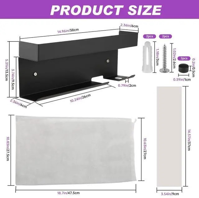 Alt view image 7 of 7 - Hair Dryer Holder Wall Mount, Adhesive Curling Iron Holder Organizer, Bathroom Hair Straightener Stand for Curling Iron Accessories Styler Attachments Organizer, Black