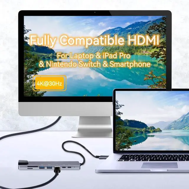 Alt view image 5 of 7 - USB C Hub Multiport Adapter, 8 in 1 USBC Dongle with 4K HDMI, RJ45 Ethernet, 100W PD Charging, USB 3.0, SD/TF Card Reader, USB-C Docking Station for MacBook Pro/Air, Dell, HP and Other Type C Devices