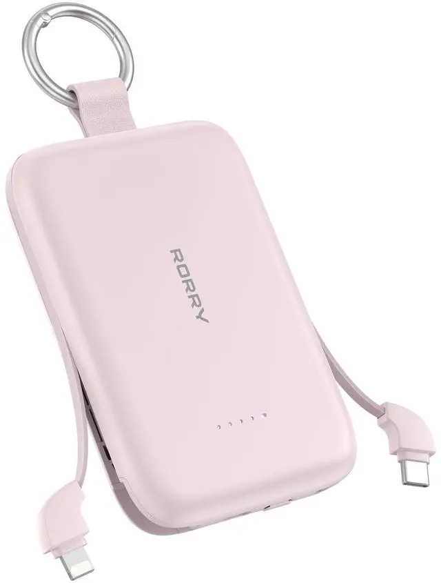 Main image of RORRY Portable Charger, 10000mAh PD 30W Fast Charging Portable Charger Power Bank with Built-in Cables, Travel Keychain Charger Battery Pack for iPhone 17/16/15/14/13/12, for AirPods 2/3/4/Pro, Pink
