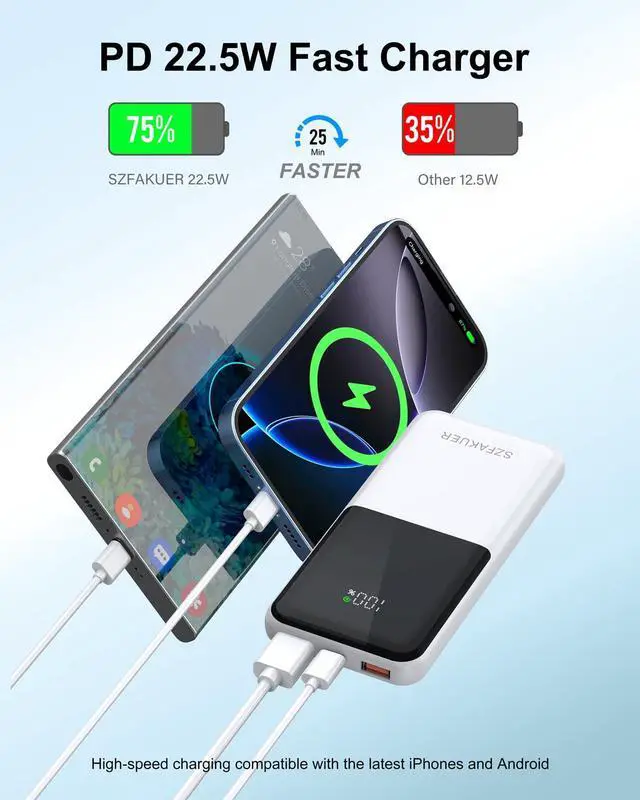 Alt view image 2 of 7 - Portable Charger,Slim 10000mAh Power Bank,22.5W USB-C Fast Charging Battery Pack Compatible with iPhone 17/16/15/14/13/12 Pro Samsung Galaxy, iPad, AirPods, Android Tablets (White)
