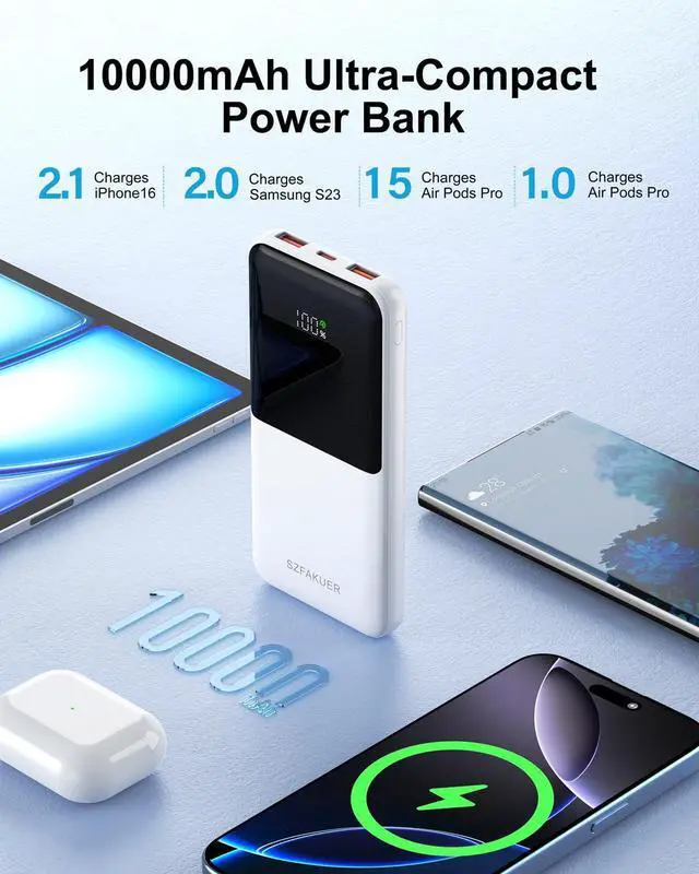 Alt view image 5 of 7 - Portable Charger,Slim 10000mAh Power Bank,22.5W USB-C Fast Charging Battery Pack Compatible with iPhone 17/16/15/14/13/12 Pro Samsung Galaxy, iPad, AirPods, Android Tablets (White)