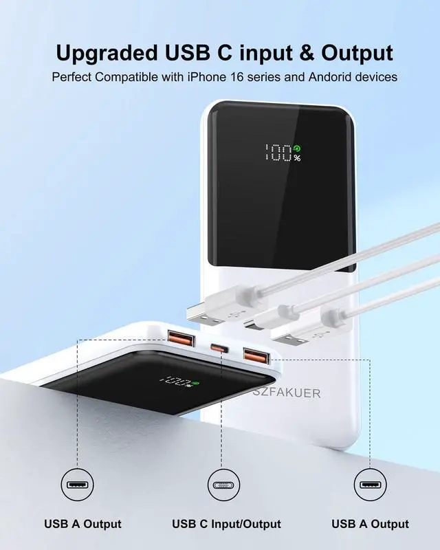 Alt view image 4 of 7 - Portable Charger,Slim 10000mAh Power Bank,22.5W USB-C Fast Charging Battery Pack Compatible with iPhone 17/16/15/14/13/12 Pro Samsung Galaxy, iPad, AirPods, Android Tablets (White)