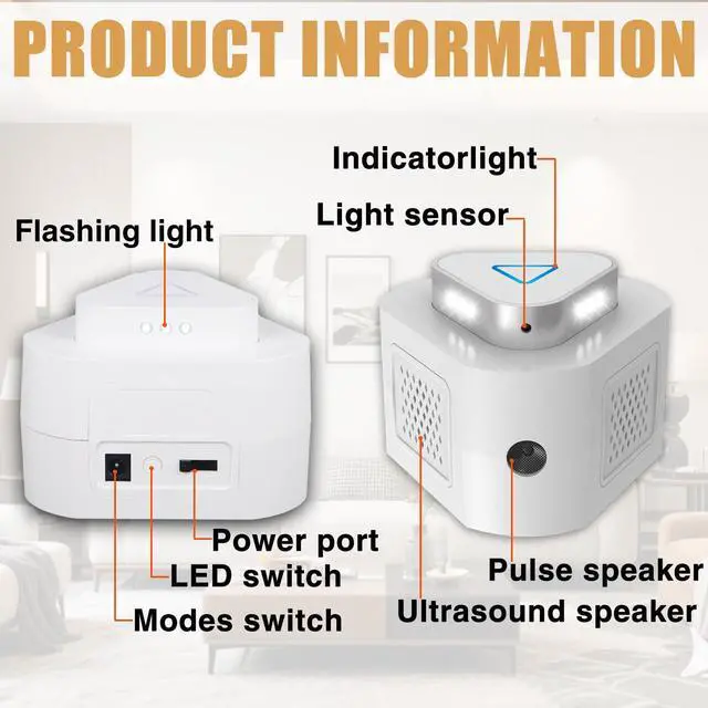 Alt view image 2 of 7 - Rat Deterrent, Ultrasonic Rodent Repeller Indoor, Electronic Mouse Repellent Devices Pest Rat Mice Squirrel Deterrent with 4-Modes & 9-LED Strobe Lights for House Kitchen Garage Warehouse RV(2Pack)