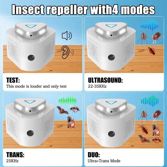 Alt view image 3 of 7 - Rat Deterrent, Ultrasonic Rodent Repeller Indoor, Electronic Mouse Repellent Devices Pest Rat Mice Squirrel Deterrent with 4-Modes & 9-LED Strobe Lights for House Kitchen Garage Warehouse RV(2Pack)