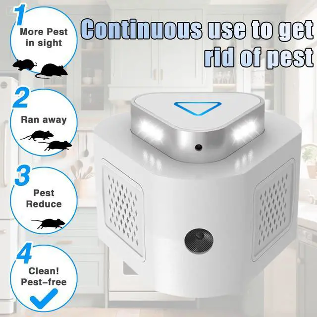 Alt view image 4 of 7 - Rat Deterrent, Ultrasonic Rodent Repeller Indoor, Electronic Mouse Repellent Devices Pest Rat Mice Squirrel Deterrent with 4-Modes & 9-LED Strobe Lights for House Kitchen Garage Warehouse RV(2Pack)