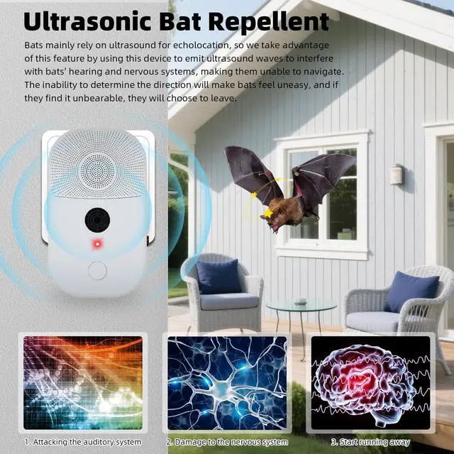 Alt view image 4 of 7 - 4Pack Ultrasonic Bat Repellent Deterrent Devices for Attic, Upgraded Bat Repellent for Indoor & Outdoor Use, Plug in Bat Deterrent System Bats Keep Away for Home Attic, Friendly to Human & Pet (4)
