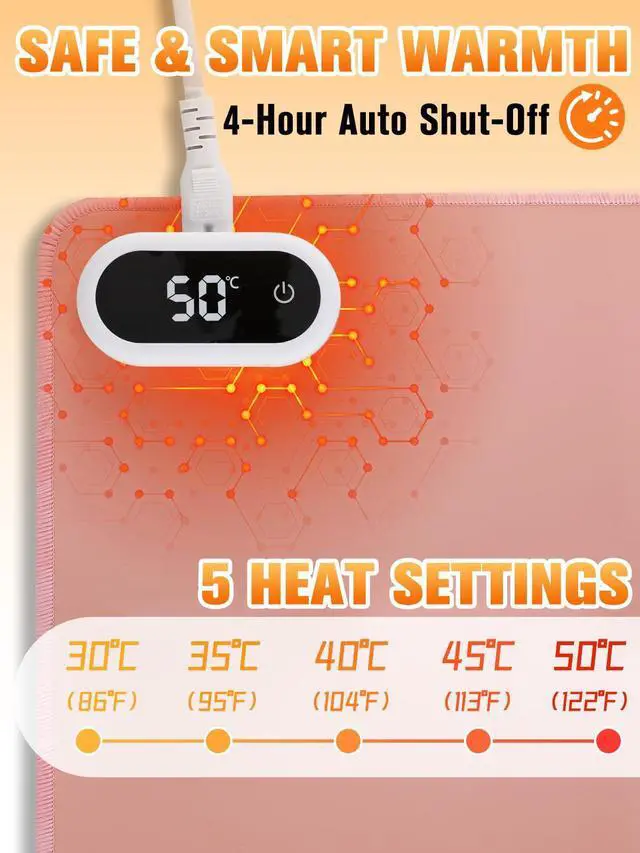 Alt view image 2 of 7 - Large Heated Gaming Mouse Pad Gamer Gifts - 5 Levels Heating & Timed Auto Shut-Off, Heated Desk Pad Mat for Keyboard Winter Gaming Accessories, Christmas for Women Girls, 31.5''x13'' Pink