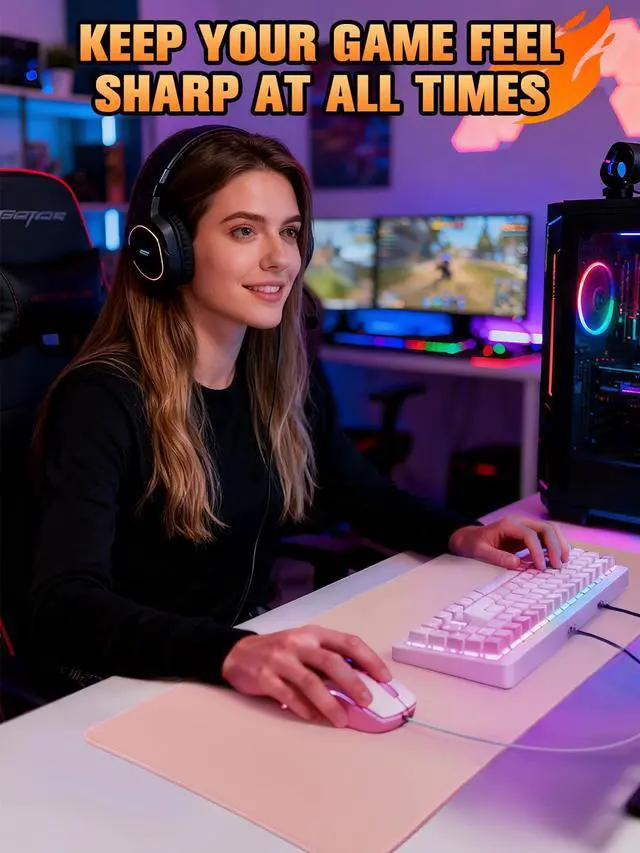 Alt view image 4 of 7 - Large Heated Gaming Mouse Pad Gamer Gifts - 5 Levels Heating & Timed Auto Shut-Off, Heated Desk Pad Mat for Keyboard Winter Gaming Accessories, Christmas for Women Girls, 31.5''x13'' Pink