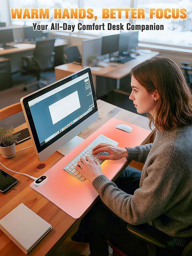 Alt view image 6 of 7 - Large Heated Gaming Mouse Pad Gamer Gifts - 5 Levels Heating & Timed Auto Shut-Off, Heated Desk Pad Mat for Keyboard Winter Gaming Accessories, Christmas for Women Girls, 31.5''x13'' Pink