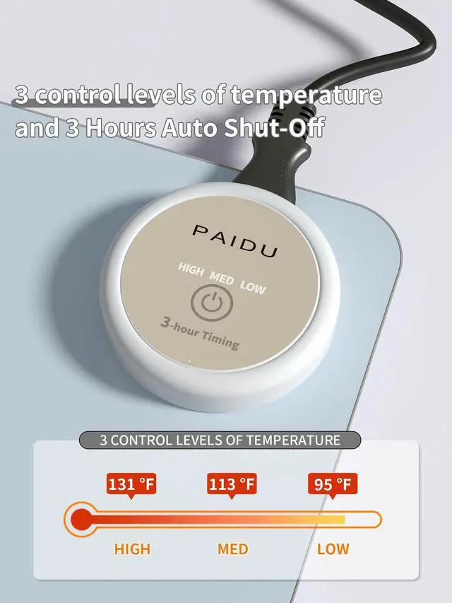 Alt view image 3 of 7 - PAIDU Heated Mouse Pad Hand Warmers, Electric Warm Office Desk Mat, 31.5" x 13", 3 Control Levels Temperature 3 Hours Auto Shut-Off, Suitable for Home/Offices Computer Keyboard Pads (Blue)