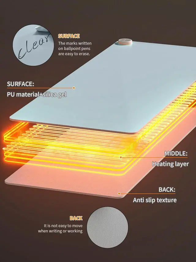 Alt view image 4 of 7 - PAIDU Heated Mouse Pad Hand Warmers, Electric Warm Office Desk Mat, 31.5" x 13", 3 Control Levels Temperature 3 Hours Auto Shut-Off, Suitable for Home/Offices Computer Keyboard Pads (Blue)