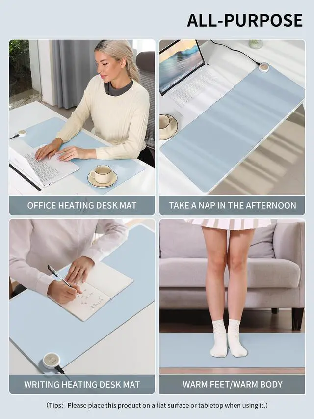 Alt view image 6 of 7 - PAIDU Heated Mouse Pad Hand Warmers, Electric Warm Office Desk Mat, 31.5" x 13", 3 Control Levels Temperature 3 Hours Auto Shut-Off, Suitable for Home/Offices Computer Keyboard Pads (Blue)