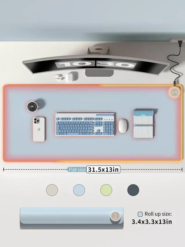 Alt view image 2 of 7 - PAIDU Heated Mouse Pad Hand Warmers, Electric Warm Office Desk Mat, 31.5" x 13", 3 Control Levels Temperature 3 Hours Auto Shut-Off, Suitable for Home/Offices Computer Keyboard Pads (Blue)