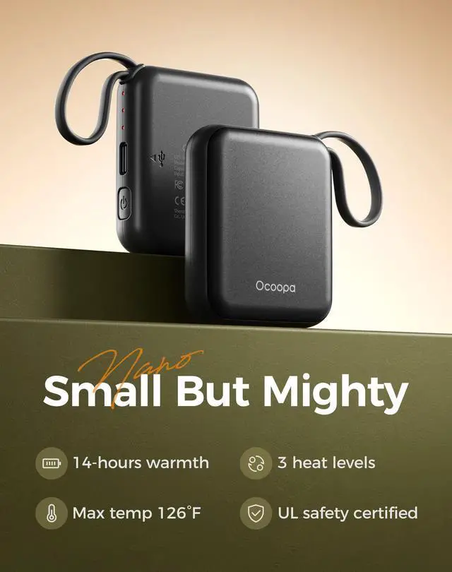 Alt view image 3 of 7 - Ocoopa Hand Warmers Rechargeable UT5 Nano Slim Electric Pocket Heater, Smart Temp Control, 14Hrs Battery, UL Safety, Travel Must Haves, Practical Gifts for Women, Christmas, Outdoor, Office