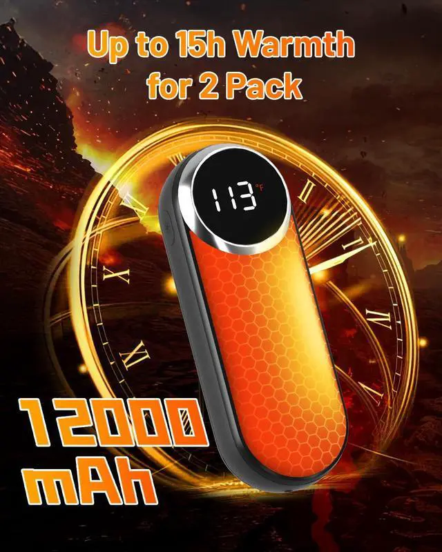 Alt view image 2 of 7 - Rechargeable Hand Warmers 2 Pack - Magnetic AI Electric Hot Hands with LED Light, 3 Heat Settings Double Sided, Long Battery Life,Portable Electric Heater for OutdoorHunting Camping