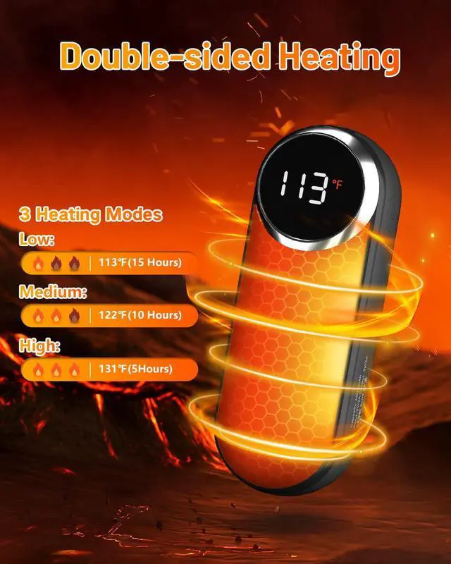 Alt view image 3 of 7 - Rechargeable Hand Warmers 2 Pack - Magnetic AI Electric Hot Hands with LED Light, 3 Heat Settings Double Sided, Long Battery Life,Portable Electric Heater for OutdoorHunting Camping