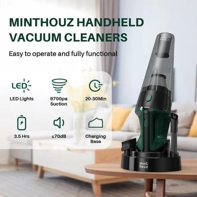 Alt view image 2 of 7 - Minthouz Handheld Vacuum Cordless, Strong Suction Car Vacuum Cleaner with LED Light, Long Runtime Hand Vacuum Cordless Rechargeable, Hand Held Vac with Charging Base for Home/Car/Pet/Office