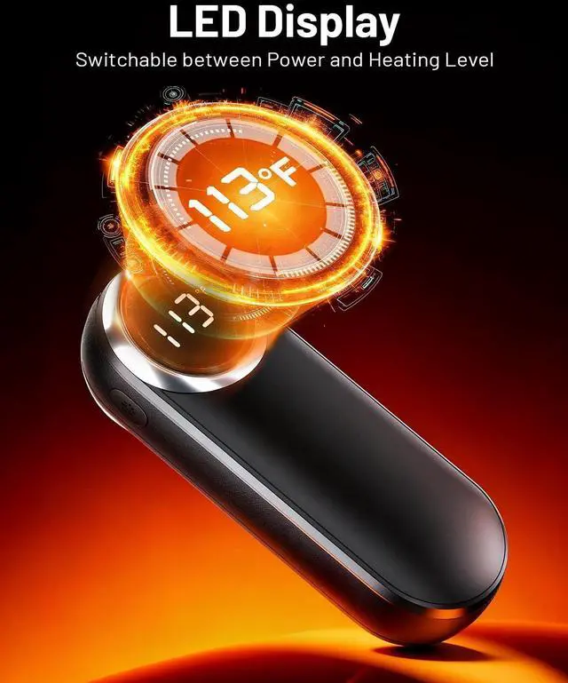 Alt view image 5 of 7 - Rechargeable Hand Warmers 2 Pack - Magnetic AI Electric Hot Hands with LED Light, 3 Heat Settings Double Sided, Long Battery Life,Portable Electric Heater for OutdoorHunting Camping