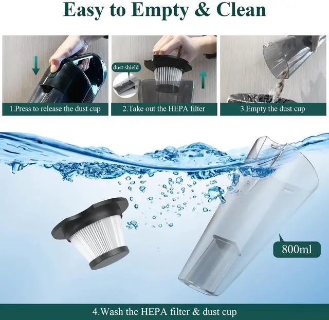 Alt view image 6 of 7 - Minthouz Handheld Vacuum Cordless, Strong Suction Car Vacuum Cleaner with LED Light, Long Runtime Hand Vacuum Cordless Rechargeable, Hand Held Vac with Charging Base for Home/Car/Pet/Office