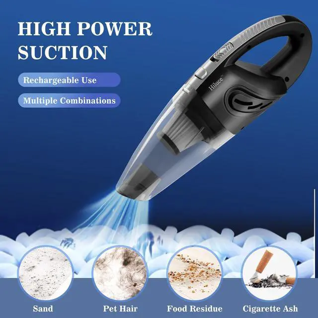Alt view image 2 of 7 - Hiluce Car Vacuum Portable Cordless, Handheld Vacuum Cleaner High Power for Wet and Dry, USB Rechargeable Lightweight Cordless Vacuum, 0.45L Capacity Storage Bag,for Car/Stairs/Pet Hair(Black Silver)