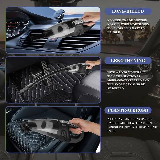 Alt view image 7 of 7 - Hiluce Car Vacuum Portable Cordless, Handheld Vacuum Cleaner High Power for Wet and Dry, USB Rechargeable Lightweight Cordless Vacuum, 0.45L Capacity Storage Bag,for Car/Stairs/Pet Hair(Black Silver)