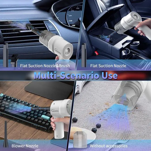 Alt view image 4 of 7 - Handheld Mini Car Vacuum, 10000PA Cordless Portable Vacuum with 2000mAh Battery, 3 in 1 Small Vacuum Cleaner & Air Duster with Type-C Charging, Compact & Lightweight for Car, Home, Kitchen (White)