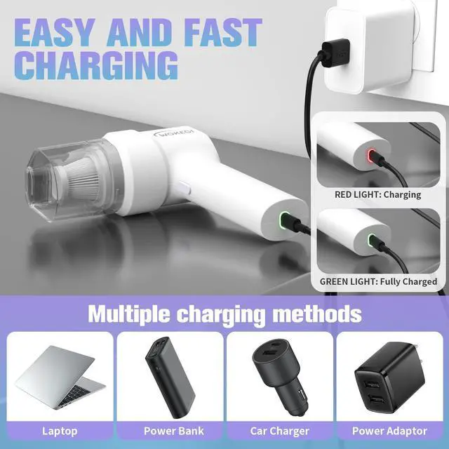 Alt view image 5 of 7 - Handheld Mini Car Vacuum, 10000PA Cordless Portable Vacuum with 2000mAh Battery, 3 in 1 Small Vacuum Cleaner & Air Duster with Type-C Charging, Compact & Lightweight for Car, Home, Kitchen (White)