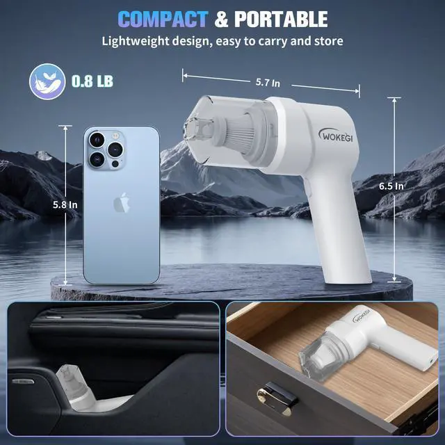 Alt view image 6 of 7 - Handheld Mini Car Vacuum, 10000PA Cordless Portable Vacuum with 2000mAh Battery, 3 in 1 Small Vacuum Cleaner & Air Duster with Type-C Charging, Compact & Lightweight for Car, Home, Kitchen (White)