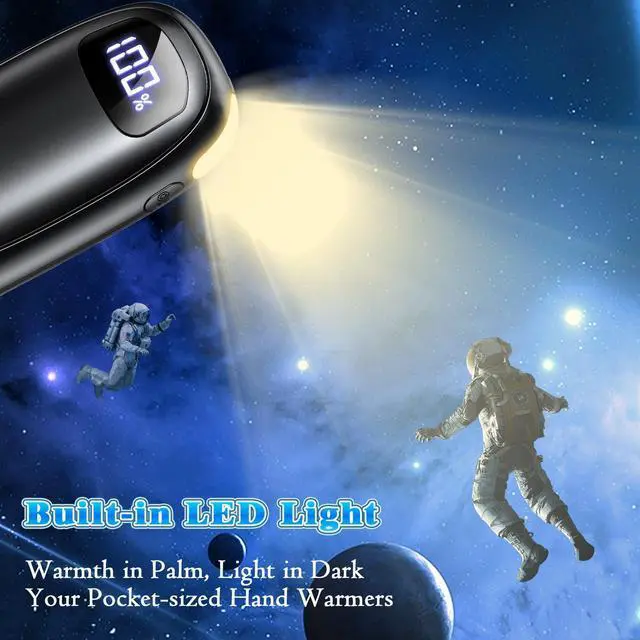 Alt view image 5 of 7 - Hand Warmers Rechargeable 2 Pack, Electric Dual-Sided Heating with LED Display & Flashlight, Max 127, 13Hrs Long Lasting Pocket Heater for Raynauds, Hunting Essentials, Golf Gifts for Men Women