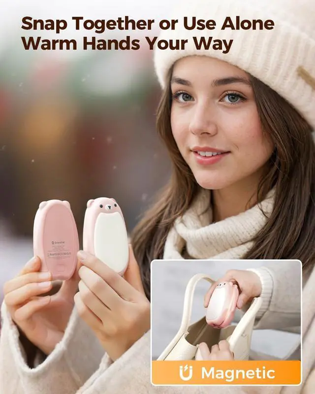 Alt view image 2 of 7 - SWEETFULL Hand Warmers Rechargeable Cute Bear, 2 Pack Magnetic, Reusable Electric Pocket Heater, Great Gift for Daughter, Kids, Wife, or Bestie, Portable for Outdoor & Camping (Pink)