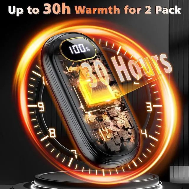 Alt view image 2 of 7 - Hand Warmers Rechargeable - Electric Hand Warmers 2 Pack with Dual-Sided Heating for 15Hrs Warmth, LED Display & Flashlight, Hunting Essentials, Christmas Gifts for Man Women Raynauds Golf