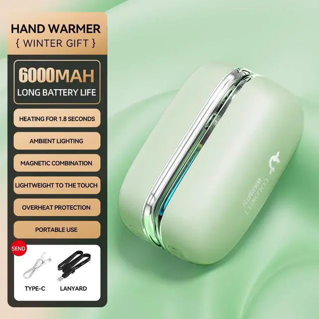 Alt view image 2 of 7 - Hand Warmers Rechargeable 2 Pack, 4 Levels Heat Up to 140 with LED Display, Portable Pocket Heater, Warm Gifts for Christmas, Outdoor, Golf, Hunting, Camping Accessories (Green)