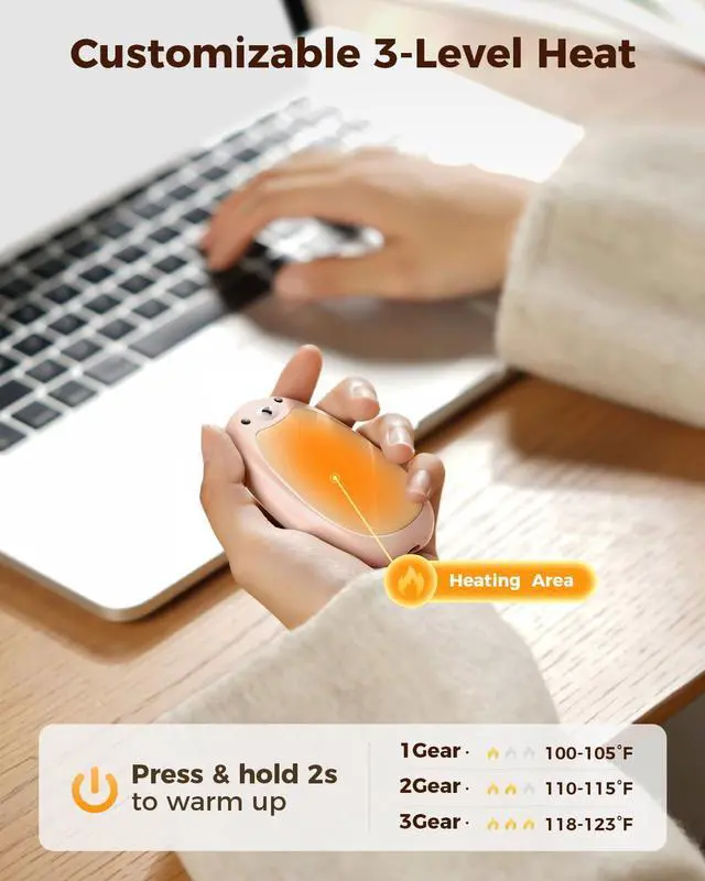 Alt view image 3 of 7 - SWEETFULL Hand Warmers Rechargeable Cute Bear, 2 Pack Magnetic, Reusable Electric Pocket Heater, Great Gift for Daughter, Kids, Wife, or Bestie, Portable for Outdoor & Camping (Pink)