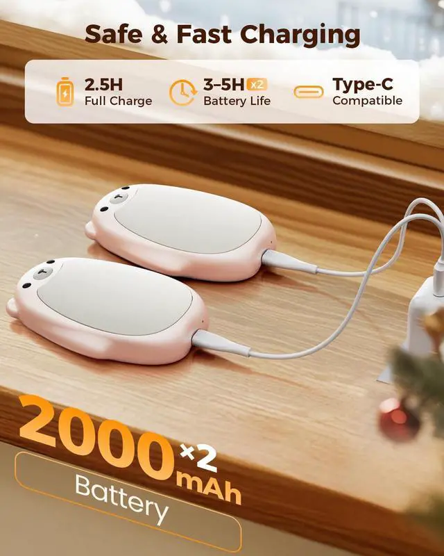 Alt view image 4 of 7 - SWEETFULL Hand Warmers Rechargeable Cute Bear, 2 Pack Magnetic, Reusable Electric Pocket Heater, Great Gift for Daughter, Kids, Wife, or Bestie, Portable for Outdoor & Camping (Pink)