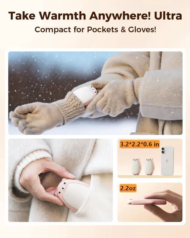 Alt view image 5 of 7 - SWEETFULL Hand Warmers Rechargeable Cute Bear, 2 Pack Magnetic, Reusable Electric Pocket Heater, Great Gift for Daughter, Kids, Wife, or Bestie, Portable for Outdoor & Camping (Pink)