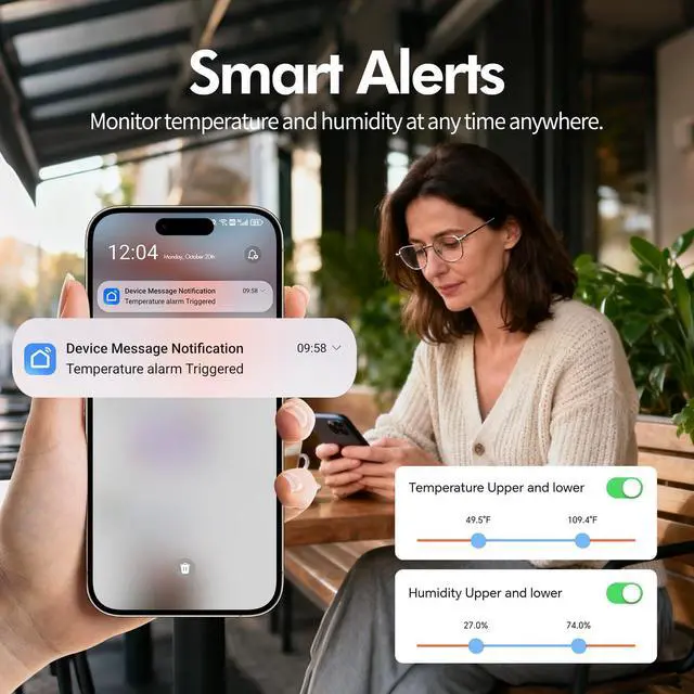 Alt view image 5 of 7 - eMylo WiFi Thermometer Hygrometer Sensor, Wireless Indoor Temperature Humidity Monitor with App Control, Notification Alerts, Free Data Storage Export, for Home Pet Greenhouse, Compatible with Alexa
