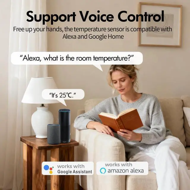 Alt view image 6 of 7 - eMylo WiFi Thermometer Hygrometer Sensor, Wireless Indoor Temperature Humidity Monitor with App Control, Notification Alerts, Free Data Storage Export, for Home Pet Greenhouse, Compatible with Alexa