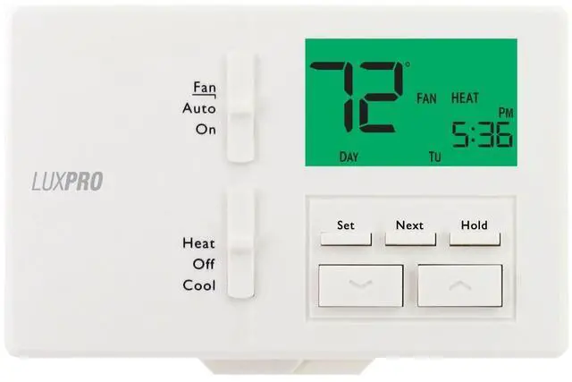 Main image of Lux Pro All in One Non Programmable/Programmable Thermostat; 7 and 5/2 Day Settings for Digital Energy Saving; Multi Stage Heating, AC Systems; Easy DIY, P711-Horizontal, 1 Unit, Batteries Included