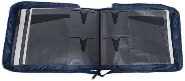 Alt view image 5 of 7 - DVD CD Storage Case with Extra Wide Title Cover Pages for Blu Ray Movie Music Audio Disk (Portable Carrying Binder Holder Wallet Album Home Organizer Shelf )- Blue, 128 disk units, 64 cover pockets