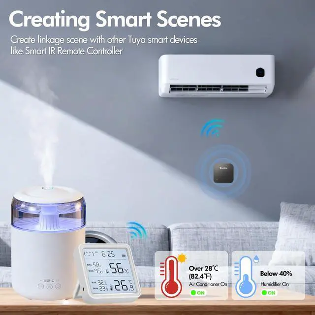 Alt view image 4 of 7 - eMylo WiFi Thermometer Hygrometer, Wireless Indoor Humidity Monitor for Room, Smart Temperature Sensor with App Control, Large LCD Display with Light, Notification Alerts, Free Data Storage Export